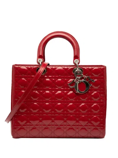 Pre-owned Dior 2012 Large Patent Cannage Lady  Satchel In Red