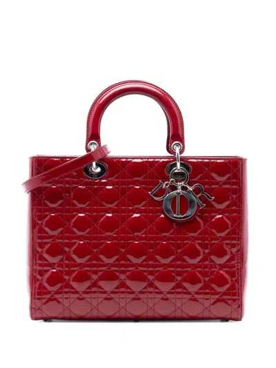Pre-owned Dior 2012 Large Patent Cannage Lady  Satchel In Red