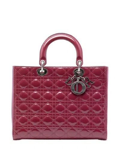 Pre-owned Dior 2012 Large Patent Cannage Lady  Satchel In Red