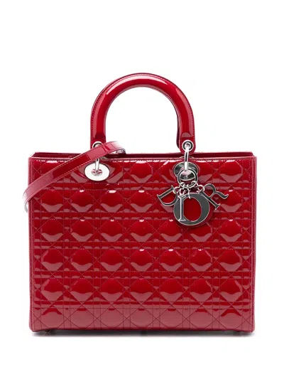 Pre-owned Dior 2012 Large Patent Cannage Lady  Satchel In Red