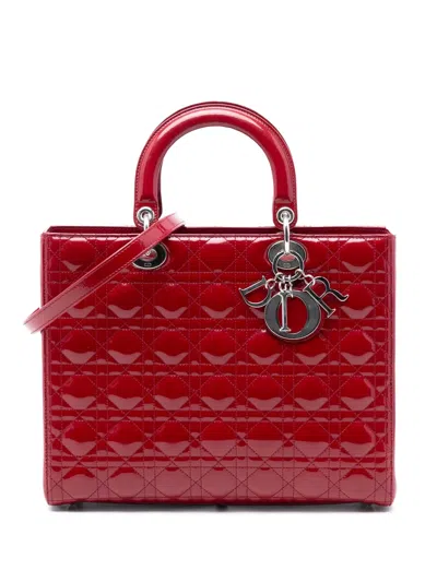 Pre-owned Dior 2012 Large Patent Cannage Lady  Satchel In Red