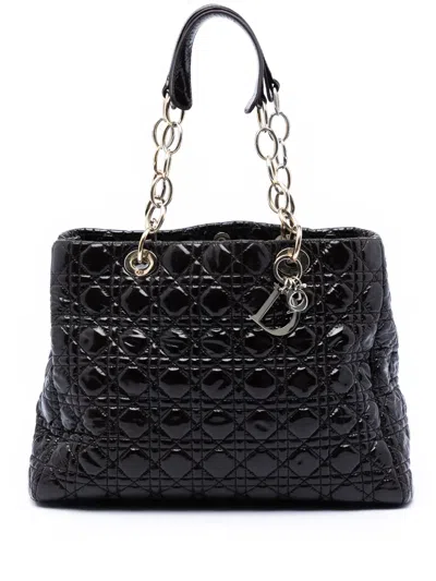 Pre-owned Dior 2012 Large Patent Cannage Lady  Soft Shopping Tote Bag In Black
