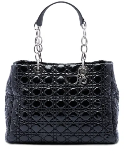 Pre-owned Dior 2012 Large Patent Cannage Lady  Soft Shopping Tote Bag In Black
