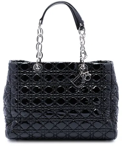 Pre-owned Dior 2012 Large Patent Cannage Lady  Soft Shopping Tote Bag In Black