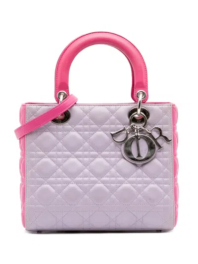 Pre-owned Dior 2012 Medium Bicolor Lambskin Cannage Lady  Satchel In Purple