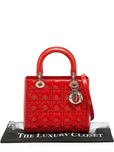 Pre-owned Dior 2012 Medium Lady  Cannage Tote Bag In Red