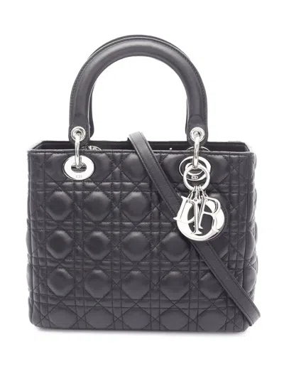 Pre-owned Dior 2012 Medium Lambskin Cannage Lady  Satchel In Black