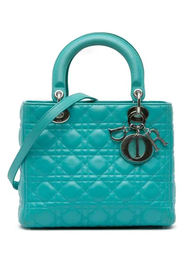 Pre-owned Dior 2012 Medium Lambskin Cannage Lady  Satchel In Blue