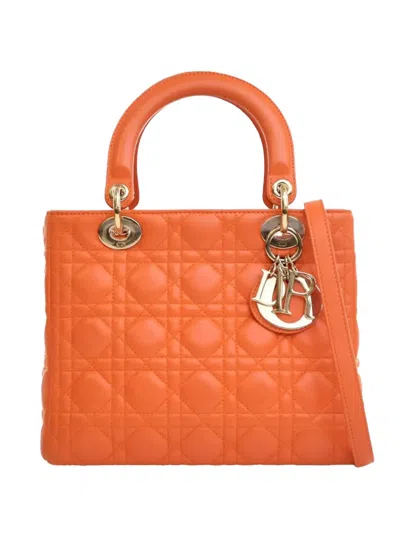 Pre-owned Dior 2012 Medium Lambskin Cannage Lady  Satchel In Orange