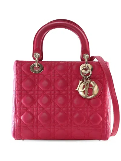 Pre-owned Dior 2012 Medium Lambskin Cannage Lady  Satchel In Pink