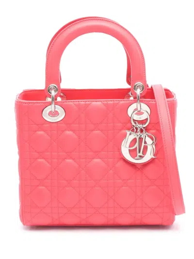 Pre-owned Dior 2012 Medium Lambskin Cannage Lady  Satchel In Pink