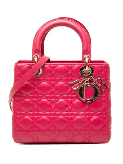 Pre-owned Dior 2012 Medium Lambskin Cannage Lady  Satchel In Pink