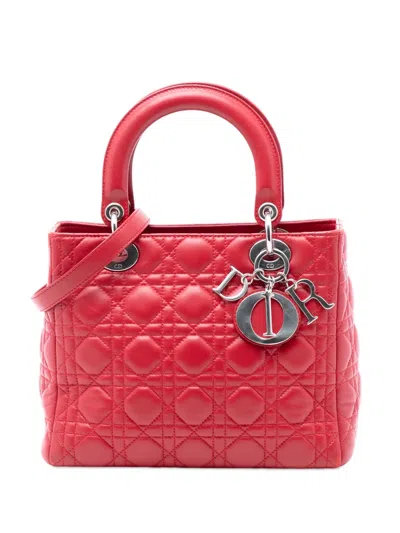 Pre-owned Dior 2012 Medium Lambskin Cannage Lady  Satchel In Red