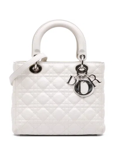 Pre-owned Dior 2012 Medium Lambskin Cannage Lady  Satchel In White