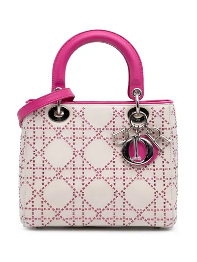 Pre-owned Dior 2012 Medium Lambskin Cannage Stitched Lady  Satchel In Pink
