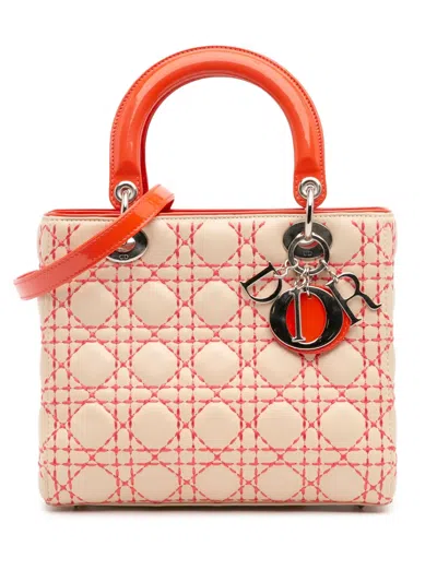 Pre-owned Dior 2012 Medium Lambskin Cannage Stitched Lady  Satchel In Brown