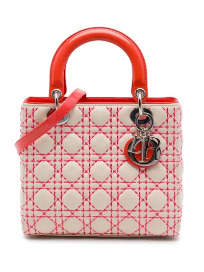Pre-owned Dior 2012 Medium Lambskin Cannage Stitched Lady  Satchel In Neutrals