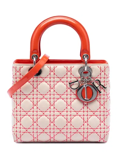 Pre-owned Dior 2012 Medium Lambskin Cannage Stitched Lady  Satchel In Orange