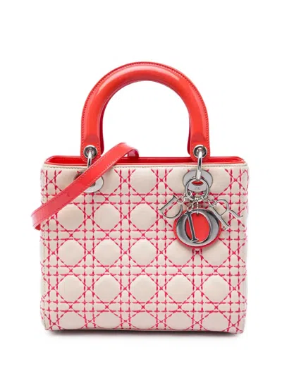 Pre-owned Dior 2012 Medium Lambskin Cannage Stitched Lady  Satchel In Orange