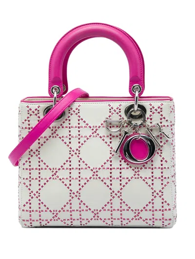 Pre-owned Dior 2012 Medium Lambskin Cannage Stitched Lady  Satchel In Pink