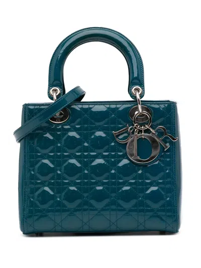 Pre-owned Dior 2012 Medium Patent Cannage Lady  Satchel In 蓝色