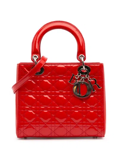 Pre-owned Dior 2012 Medium Patent Cannage Lady  Satchel In Red