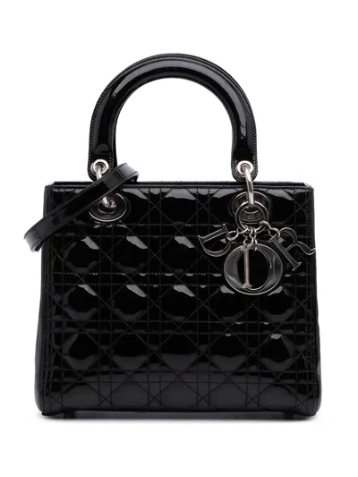 Pre-owned Dior 2012 Medium Patent Cannage Lady  Satchel In Black