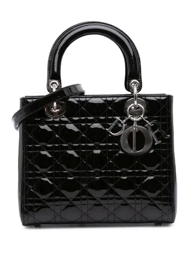 Pre-owned Dior 2012 Medium Patent Cannage Lady  Satchel In Black