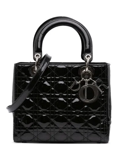 Pre-owned Dior 2012 Medium Patent Cannage Lady  Satchel In Black