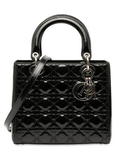 Pre-owned Dior 2012 Medium Patent Cannage Lady  Satchel In Black