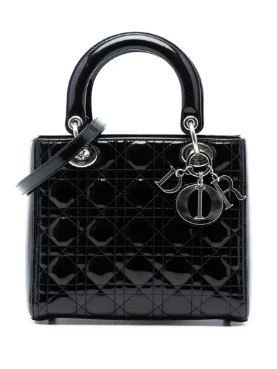 Pre-owned Dior 2012 Medium Patent Cannage Lady  Satchel In Black