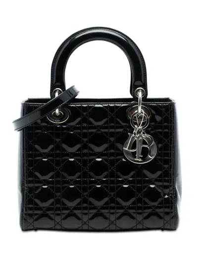 Pre-owned Dior 2012 Medium Patent Cannage Lady  Satchel In Black