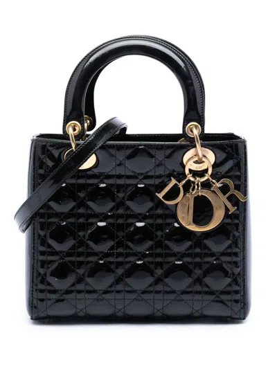 Pre-owned Dior 2012 Medium Patent Cannage Lady  Satchel In Black
