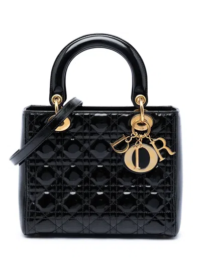 Pre-owned Dior 2012 Medium Patent Cannage Lady  Satchel In Black