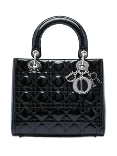 Pre-owned Dior 2012 Medium Patent Cannage Lady  Satchel In Black