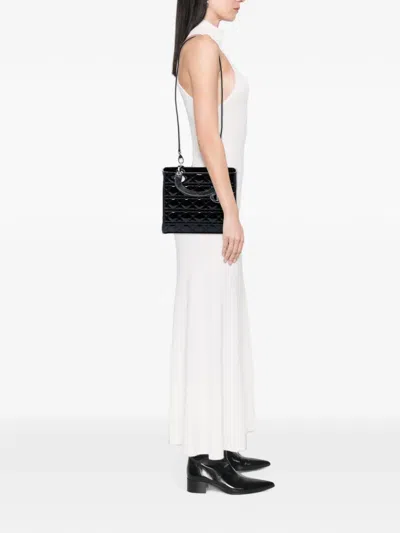 Pre-owned Dior 2012 Medium Patent Cannage Lady  Satchel In Black