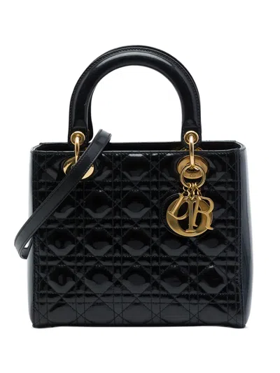 Pre-owned Dior 2012 Medium Patent Cannage Lady  Satchel In Black