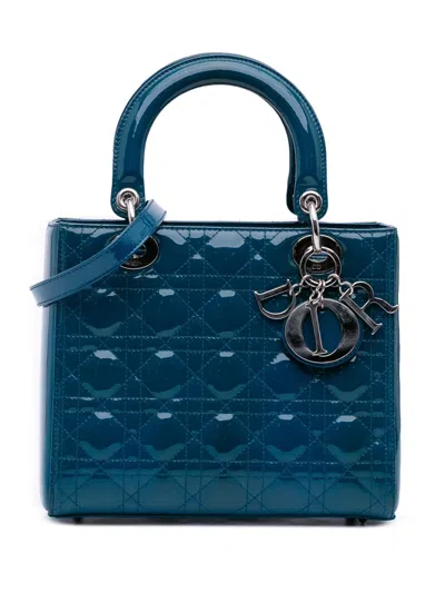 Pre-owned Dior 2012 Medium Patent Cannage Lady  Satchel In Blue