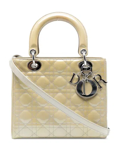 Pre-owned Dior 2012 Medium Patent Cannage Lady  Satchel In Brown