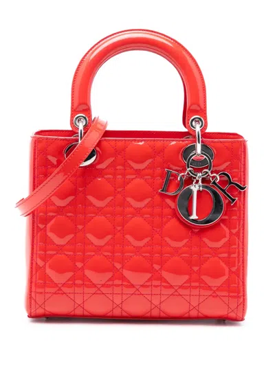 Pre-owned Dior 2012 Medium Patent Cannage Lady  Satchel In Orange