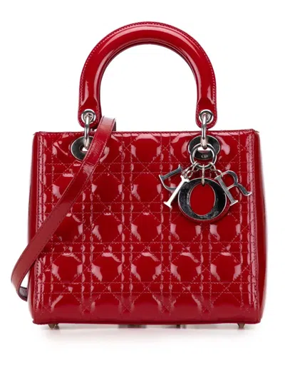 Pre-owned Dior 2012 Medium Patent Cannage Lady  Satchel In Red