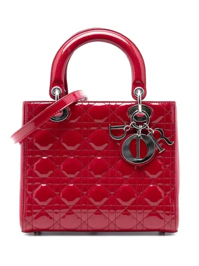 Pre-owned Dior 2012 Medium Patent Cannage Lady  Satchel In Red