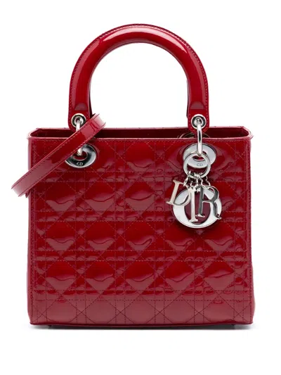 Pre-owned Dior 2012 Medium Patent Cannage Lady  Satchel In Red