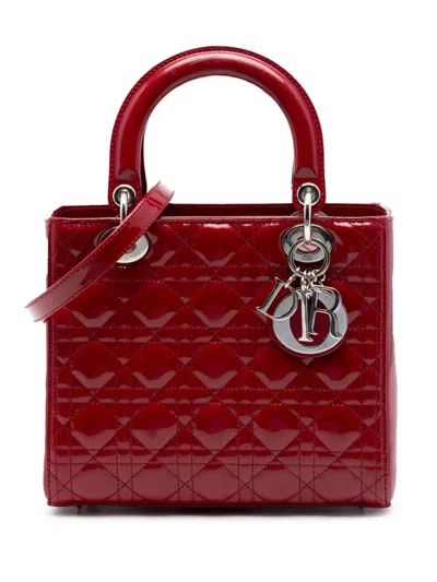 Pre-owned Dior 2012 Medium Patent Cannage Lady  Satchel In Red