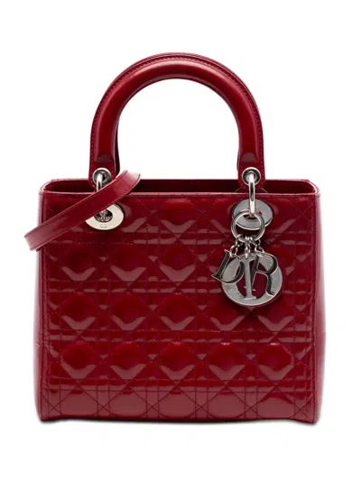 Pre-owned Dior 2012 Medium Patent Cannage Lady  Satchel In Red