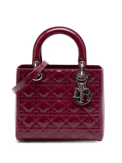 Pre-owned Dior 2012 Medium Patent Cannage Lady  Satchel In Red