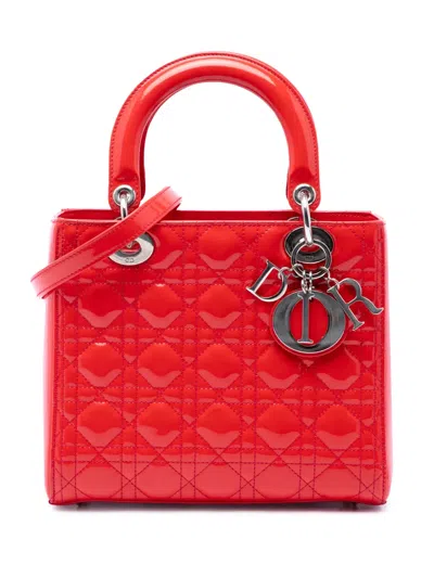 Pre-owned Dior 2012 Medium Patent Cannage Lady  Satchel In Red