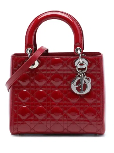 Pre-owned Dior 2012 Medium Patent Cannage Lady  Satchel In Red