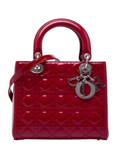 Pre-owned Dior 2012 Medium Patent Cannage Lady  Satchel In Red