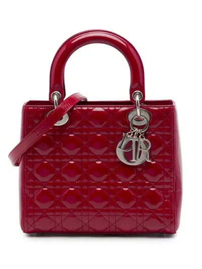 Pre-owned Dior 2012 Medium Patent Cannage Lady  Satchel In Red